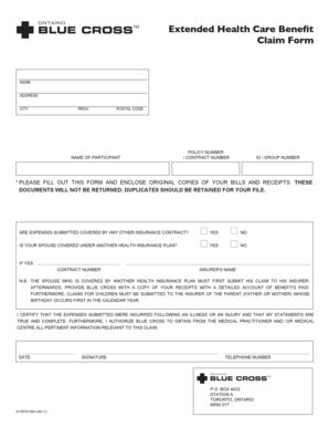 Extended Health Care Benefit Claim Form