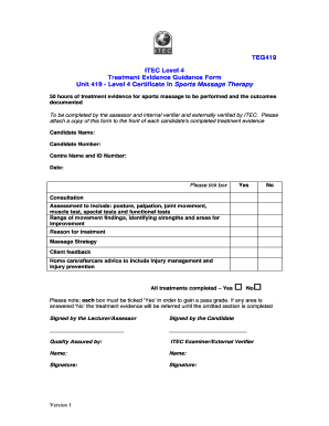 ITEC Level 4 Treatment Evidence Guidance Form