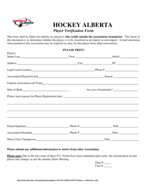 Hockey Alberta Player Verification Form