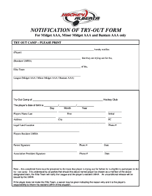 Try-Out Camp Notification Form