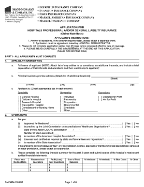 Hospital Professional and General Liability Insurance Application