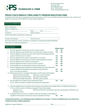 Cyber Liability Premium Indication Form
