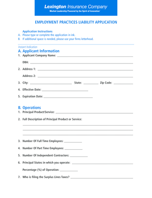 Employment Practices Liability Application