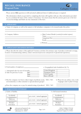 Recall Insurance Proposal Form