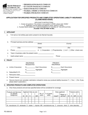 Application for Specified Products and Completed Operations Liability Insurance