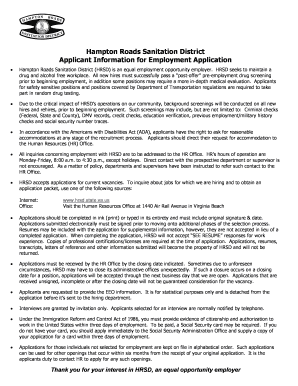 Hampton Roads Sanitation District Employment Application