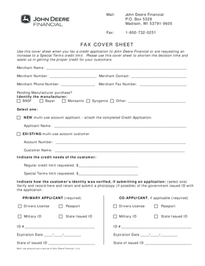 John Deere Financial Fax Cover Sheet