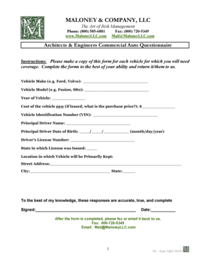 Architects & Engineers Commercial Auto Questionnaire