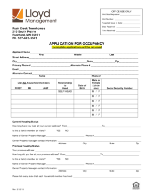 Application for Occupancy