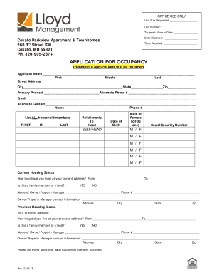 Application for Occupancy