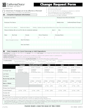 CaliforniaChoice Health Insurance Change Request Form