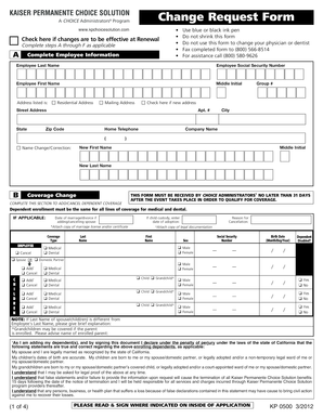 Kaiser Permanente Change Request Form
