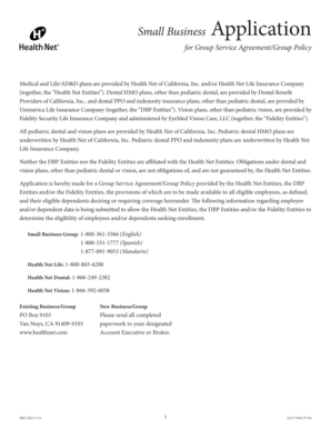 Small Business Application for Group Service Agreement