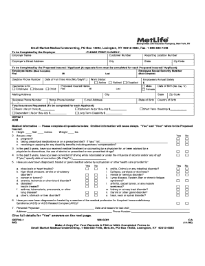 MetLife Small Market Medical Underwriting Form