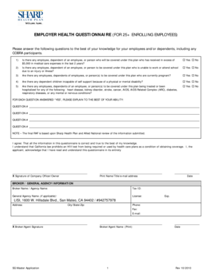 Employer Health Questionnaire