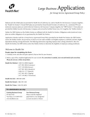 Health Net Group Service Agreement Application