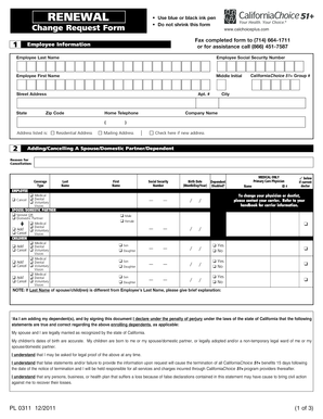 CaliforniaChoice 51+ Change Request Form