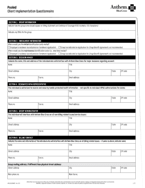 Anthem Blue Cross Client Implementation Questionnaire
