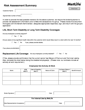 MetLife Risk Assessment Form