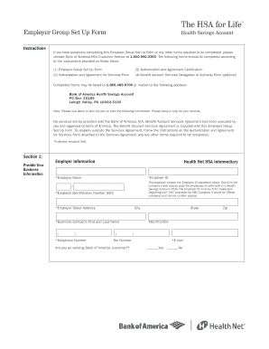 Bank of America Employer Group Set Up Form