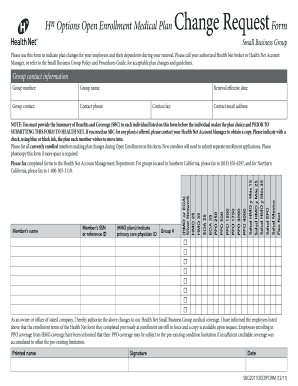 Health Net Open Enrollment Medical Plan Change Request Form