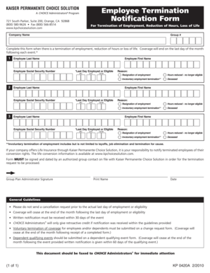Employee Termination Notification Form