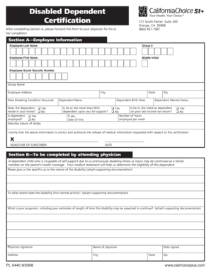Disabled Dependent Certification Form