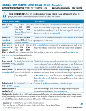 California Deluxe 1000 Health Insurance Summary