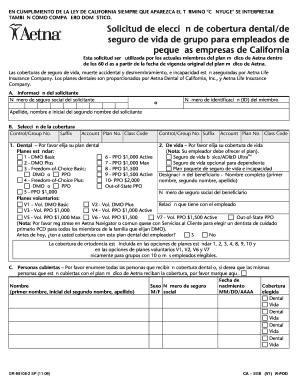 Solicitud de elección de cobertura dental/de seguro de vida de grupo para empleados de pequeñas empresas de California