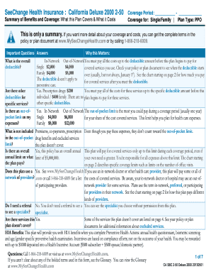 SeeChange Health Insurance California Summary of Benefits and Coverage
