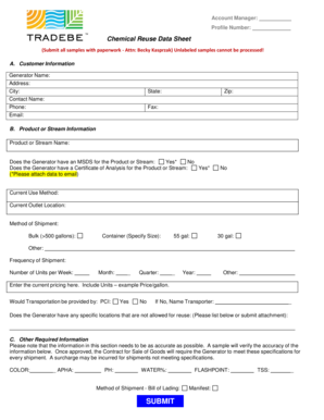 Chemical Reuse Data Sheet