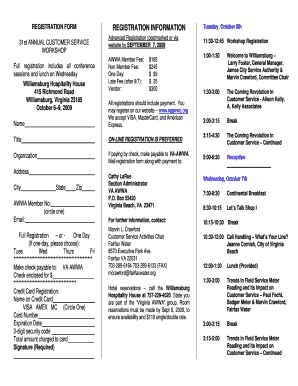 REGISTRATION FORM 31st ANNUAL CUSTOMER SERVICE WORKSHOP Full registration includes all conference sessions and lunch on Wednesday Williamsburg Hospitality House 415 Richmond Road Williamsburg, Virginia 23185 October 6 9, 2009 REGISTRATION -