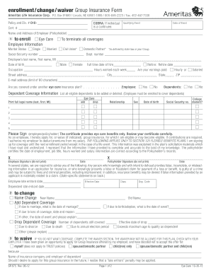 Ameritas Life Insurance Group Eye Care Enrollment Form