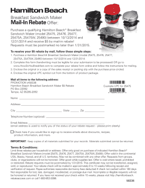 Hamilton Beach Breakfast Sandwich Maker Rebate Form