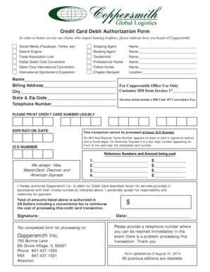 Credit Card Debit Authorization Form