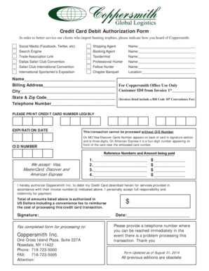Credit Card Debit Authorization Form