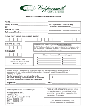 Credit Card Debit Authorization Form
