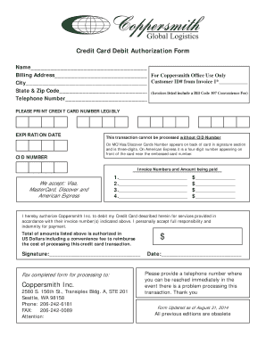 Credit Card Debit Authorization Form