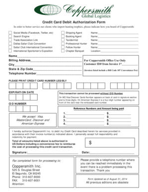 Credit Card Debit Authorization Form