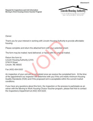 Request for Inspections and Unit Information