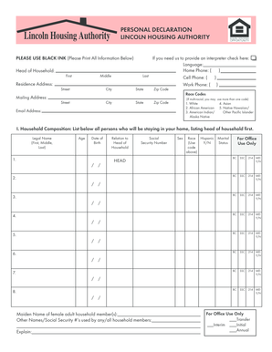 Lincoln Housing Authority Personal Declaration Form