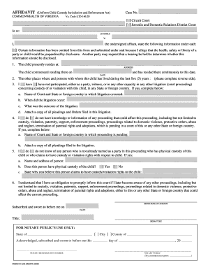 Affidavit for Child Custody Jurisdiction