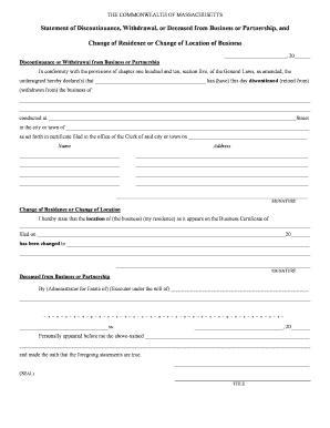 Massachusetts Business Discontinuance Form