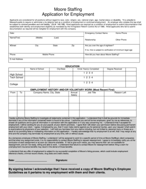 Moore Staffing Application for Employment