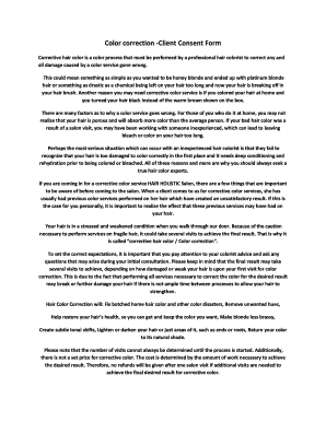 Client Consent Form for Corrective Hair Color