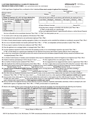 Lawyers Professional Liability Insurance Premium Indication Form