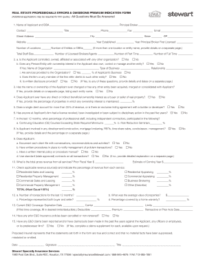 Real Estate Errors and Omissions Premium Indication Form