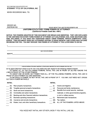 California Uniform Statutory Form Power of Attorney