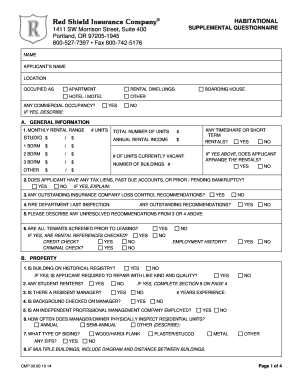 Red Shield Insurance Habitational Supplemental Questionnaire