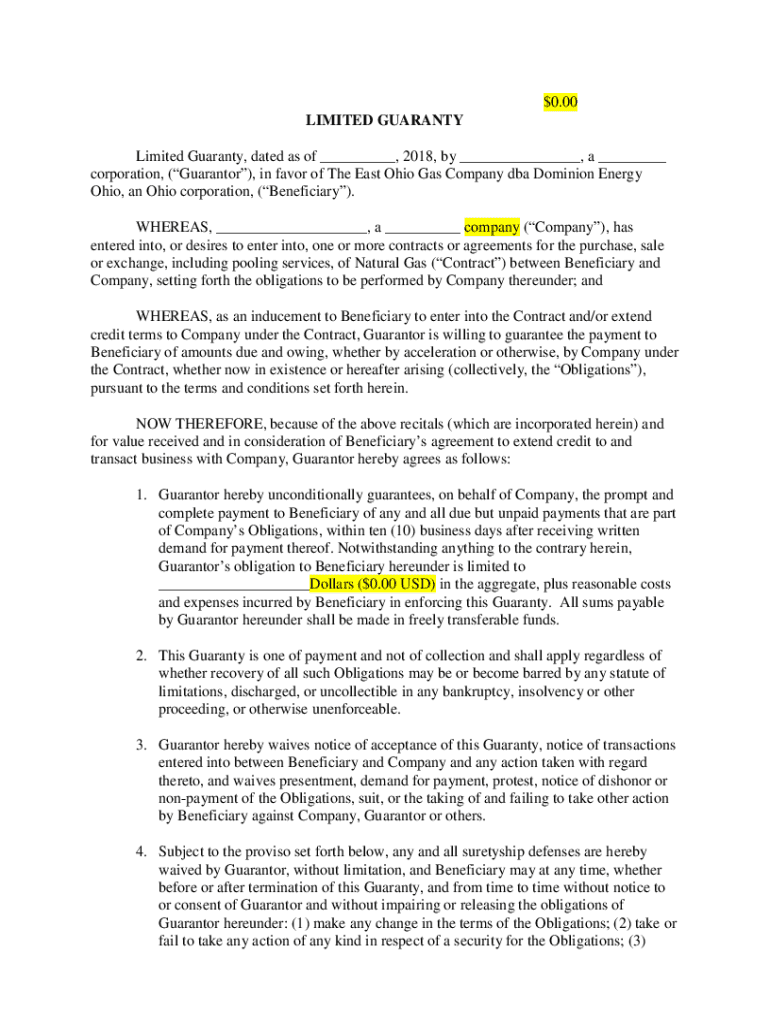 Fillable Online Dominion Energy Ohio Guarantor Agreement Form. Dominion